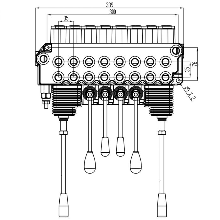 Ventilpakke 8 seksjoner, 2-spak, 25 l/min